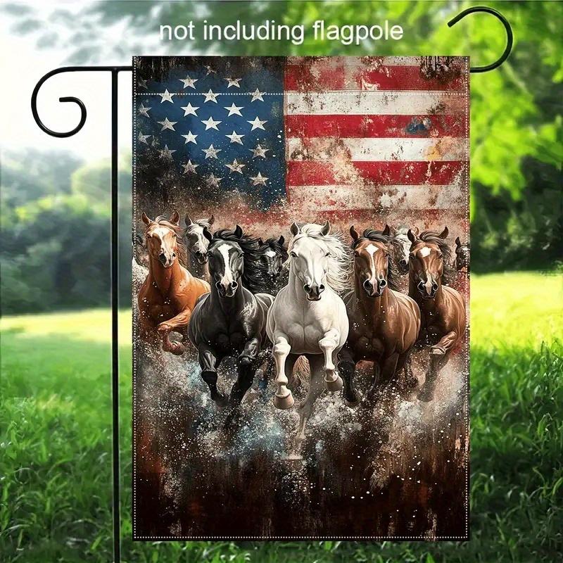 1pc Patriotic Linen Garden Flag, , American Horse Design, Durable Outdoor Yard Decor, No Electricity Needed, Ideal for Valentine'S Day, Christmas, Ind