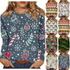 Женская мода повседневная рождественская печать круглый вырез длинный рукав декоративная футболка топ