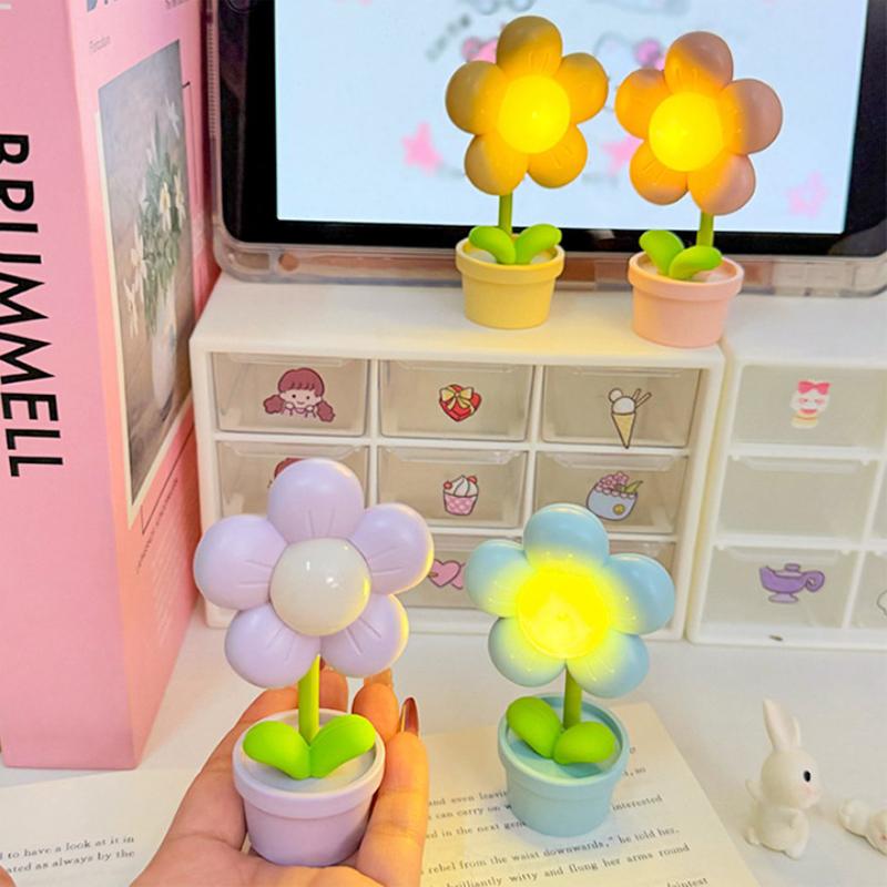 Mini Led Flower Night Light Cute Small Table Lamp Desktop Ornament Bedside Bedroom Ambient Lights Children Toy Kids Holiday Gift