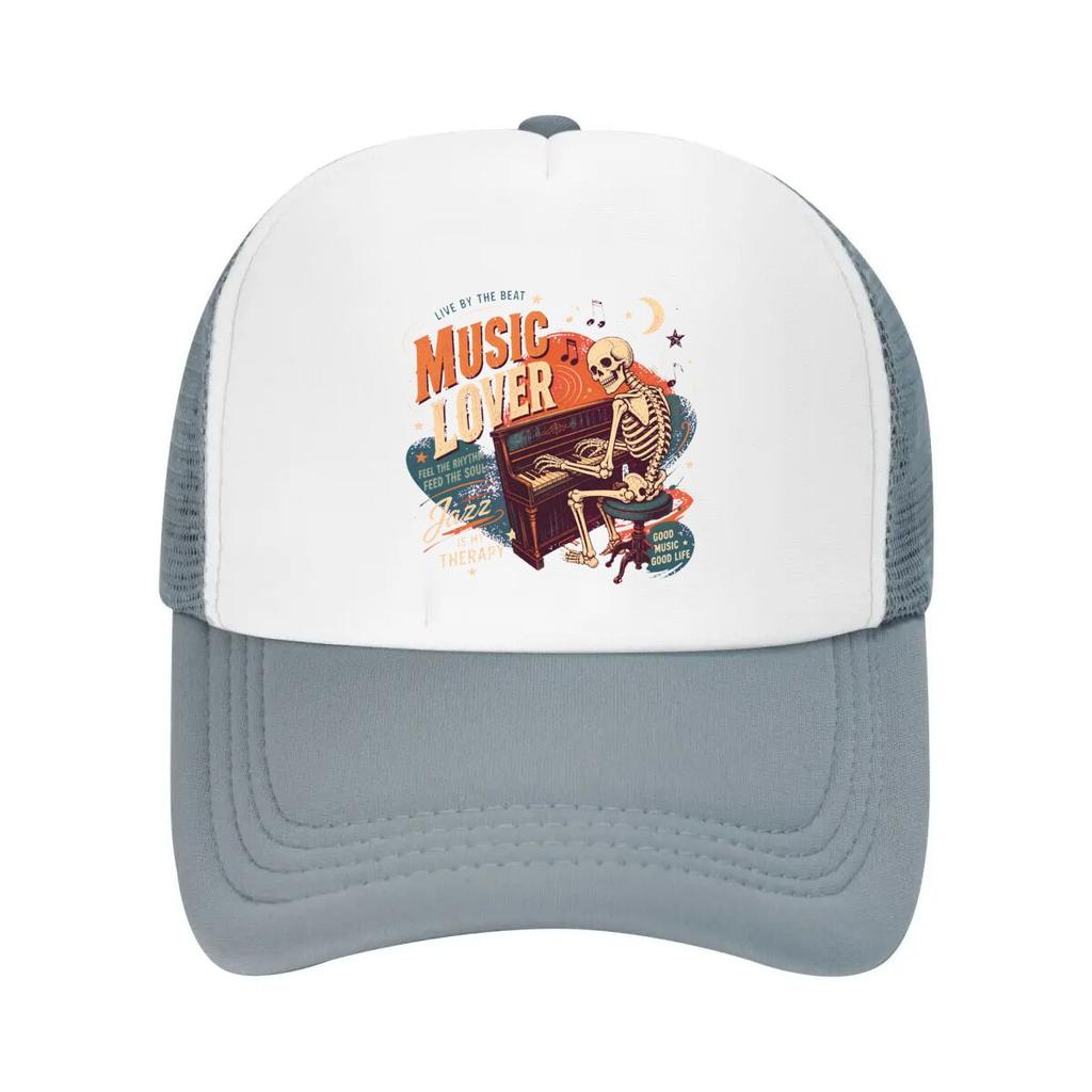 Retro Skeleton Jazz Piano Night Mesh Baseball Cap Casual Hat Outdoor For Womens Unisex FeUnisex