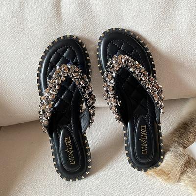 Модные шлепанцы на плоской подошве для женской летней коллекции 2025 года, новые шлепанцы-клипсы с водными бриллиантами для улицы, шлепанцы больших размеров 41-43