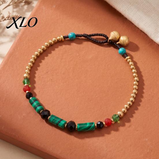 Holiday Gift for Her Bohemian Bracelet Women, Handmade Bamboo Joint Beaded Unique Niche Alloy Stackable Bracelet, Ethnic Style Boho Summer Jewelry
