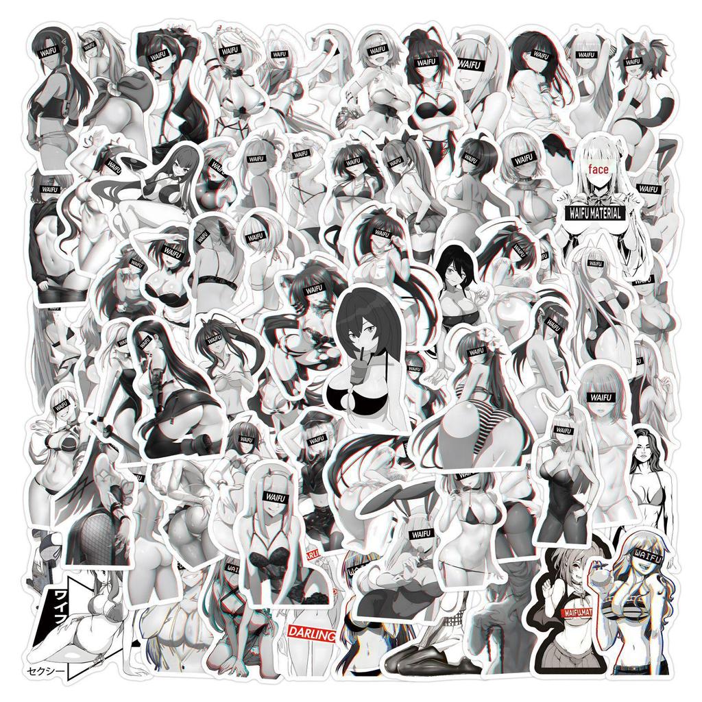 55 Sexy Anime Girl Stickers for DIY - Black and White Water Cup & Phone Decor