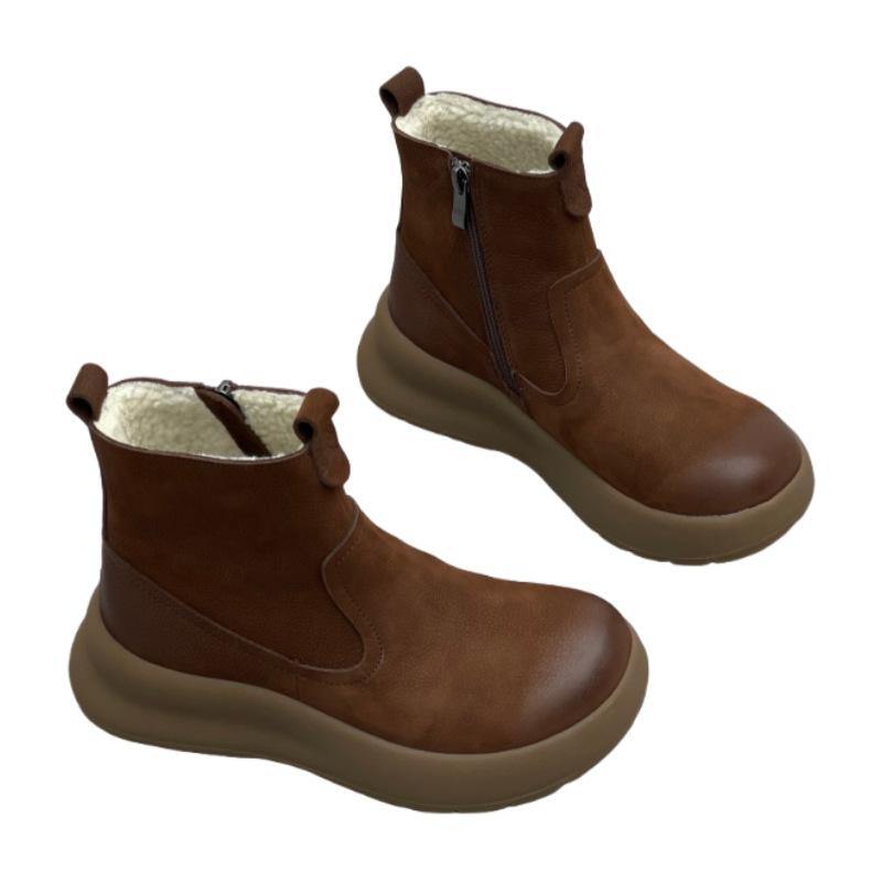 Новые ботильоны на толстой подошве, универсальные женские ботинки и туфли в стиле ретро с круглым носком и подошвой из губки