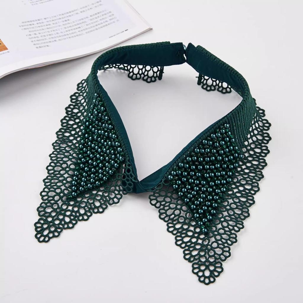 Lace Black White Detachable Fake Collar Beaded Tie Shirt Women's Blouse Top Dickey Detachable Lapel Fashion Accessory