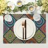 4Pcs Linen Boho Mandala Placemats Rectangular Floral Dining Mats Geometric Table Mat Dinner