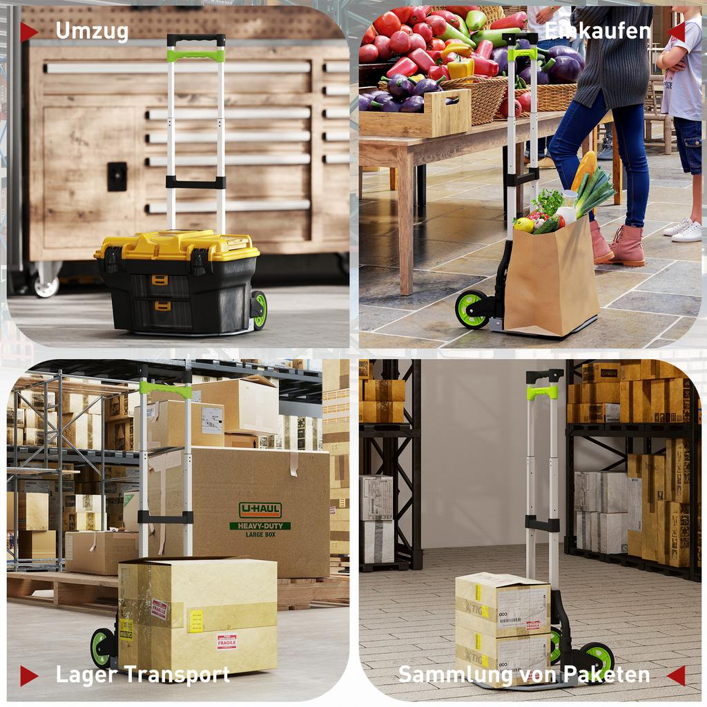 Hand Truck Foldable Aluminum Transport Cart with Telescopic Handle Height-Adjustable 100 cm