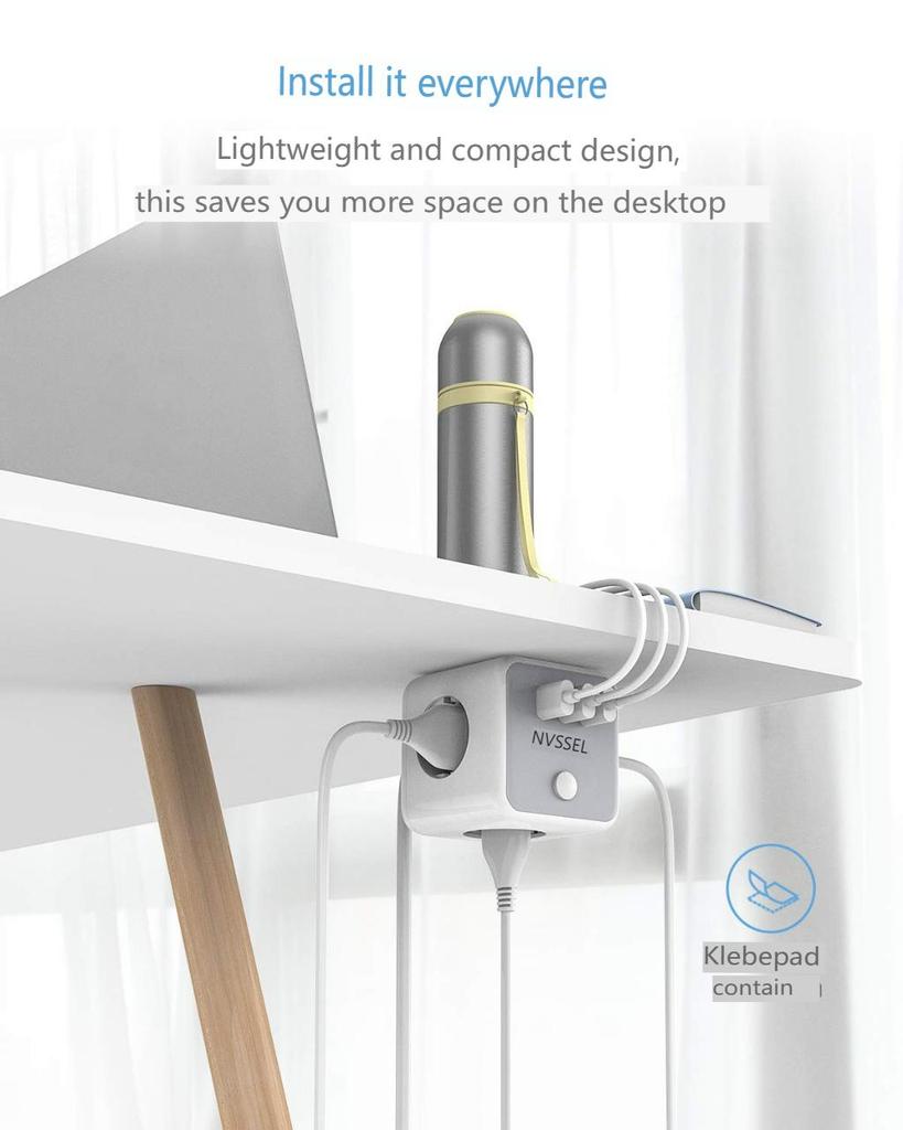 Tessan Удлинитель с несколькими розетками, вертикальная вилка, розетка Tower с удлинителем USB 2 м, вилка европейского стандарта, электрическая розетка, защита от перенапряжения