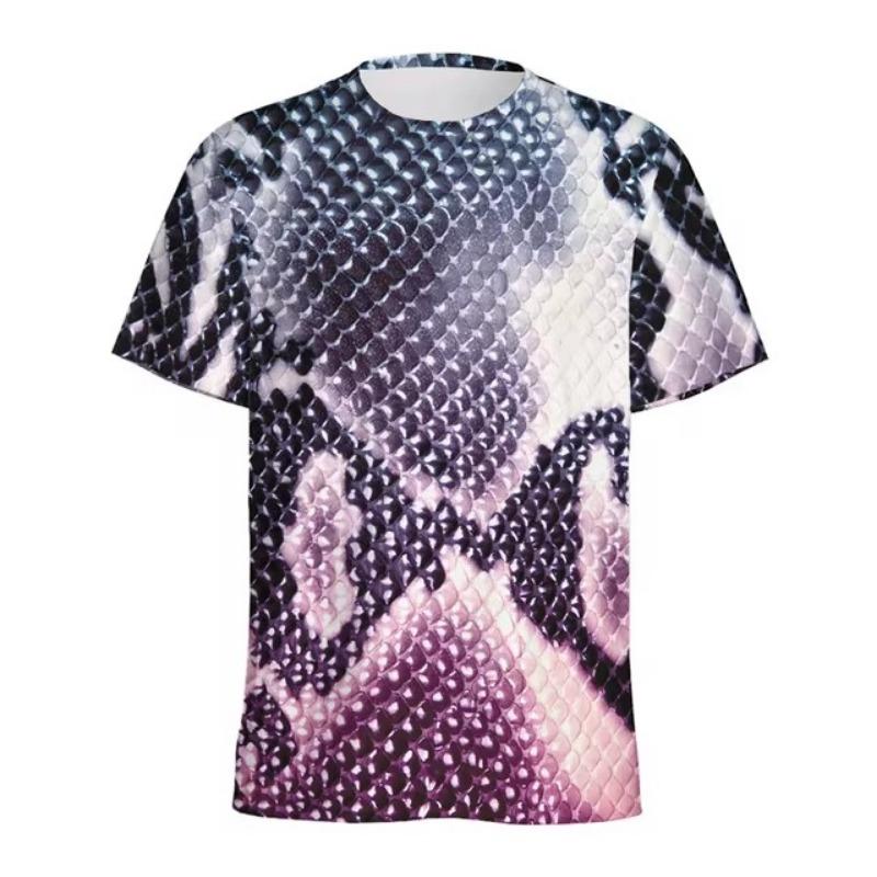 Модная футболка с рисунком змеиной чешуи для мужчин, 3D-принт с изображением шкур животных, футболка с круглым вырезом, футболки с короткими рукавами