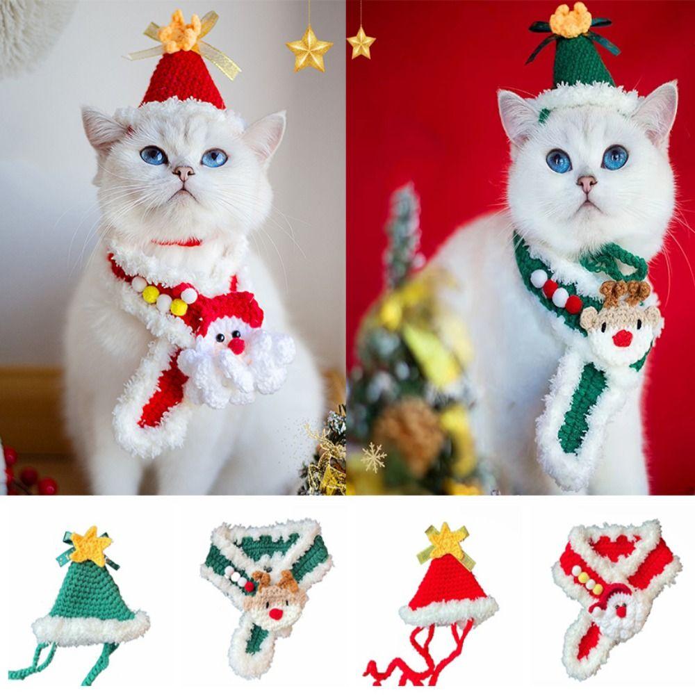 Регулируемый вязаный шарф для домашних животных, банданы для собак из мультфильмов, милые вязаные ошейники для кошек, товары для животных