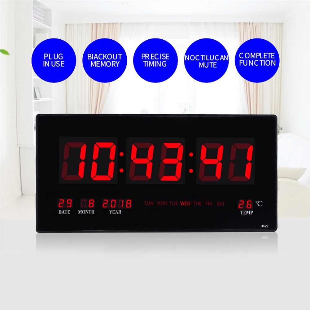 Цифровые очень большие светодиодные настенные часы для декора стола с календарем температуры 12/24 часа