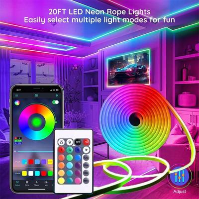 Светодиодная неоновая лента RGB 5 В USB, водонепроницаемая, гибкая, веревочная лампа с управлением через приложение Bluetooth-пульт для декора спальни, игровой комнаты