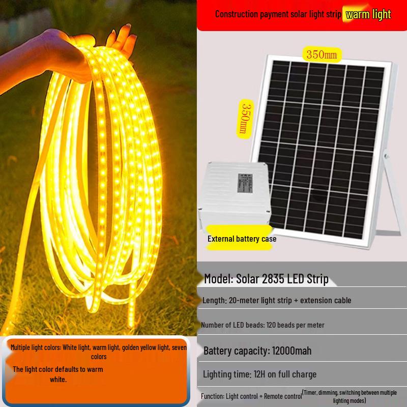 NuFeng Outdoor Solar Warm White LED Strip Light