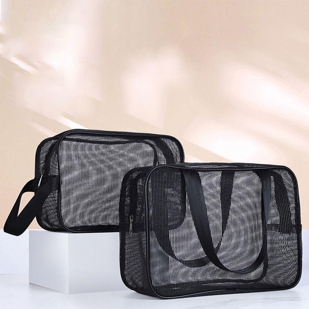 Portable Grey Blue Mesh Shower Bag Mesh Beach Makeup Handbag Leaking Water Foldable Gym Tote Bag Bathroom Shower Organizer