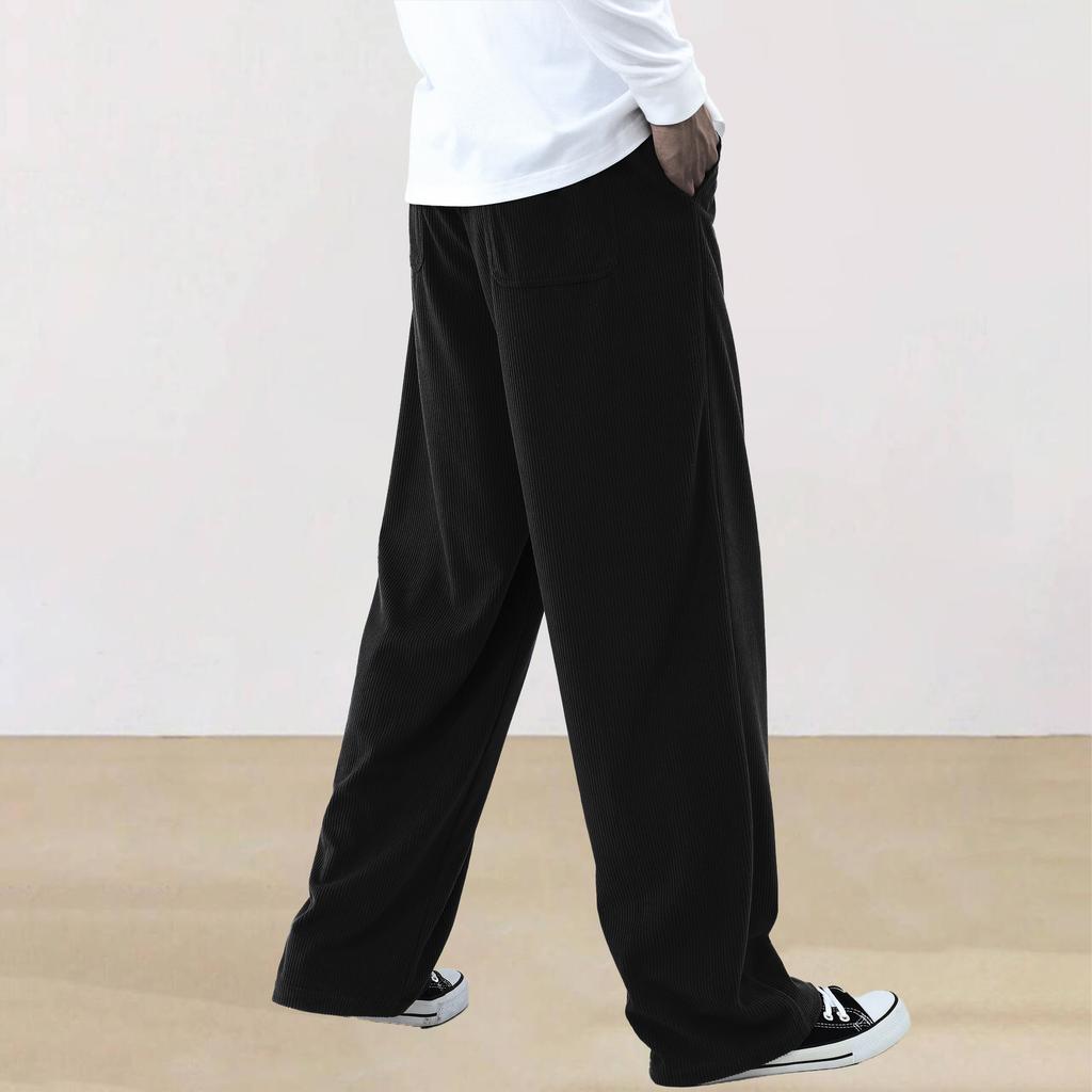 Spring and Autumn Solid Color Lace Sports Pants Simple Straight Leg Pants Men's Casual Pants Wide Leg Pants