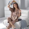 Летняя пижама из хлопка Домашняя одежда Женская круглая горловина свитер повседневный удобный пижамный комплект из девяти брюк