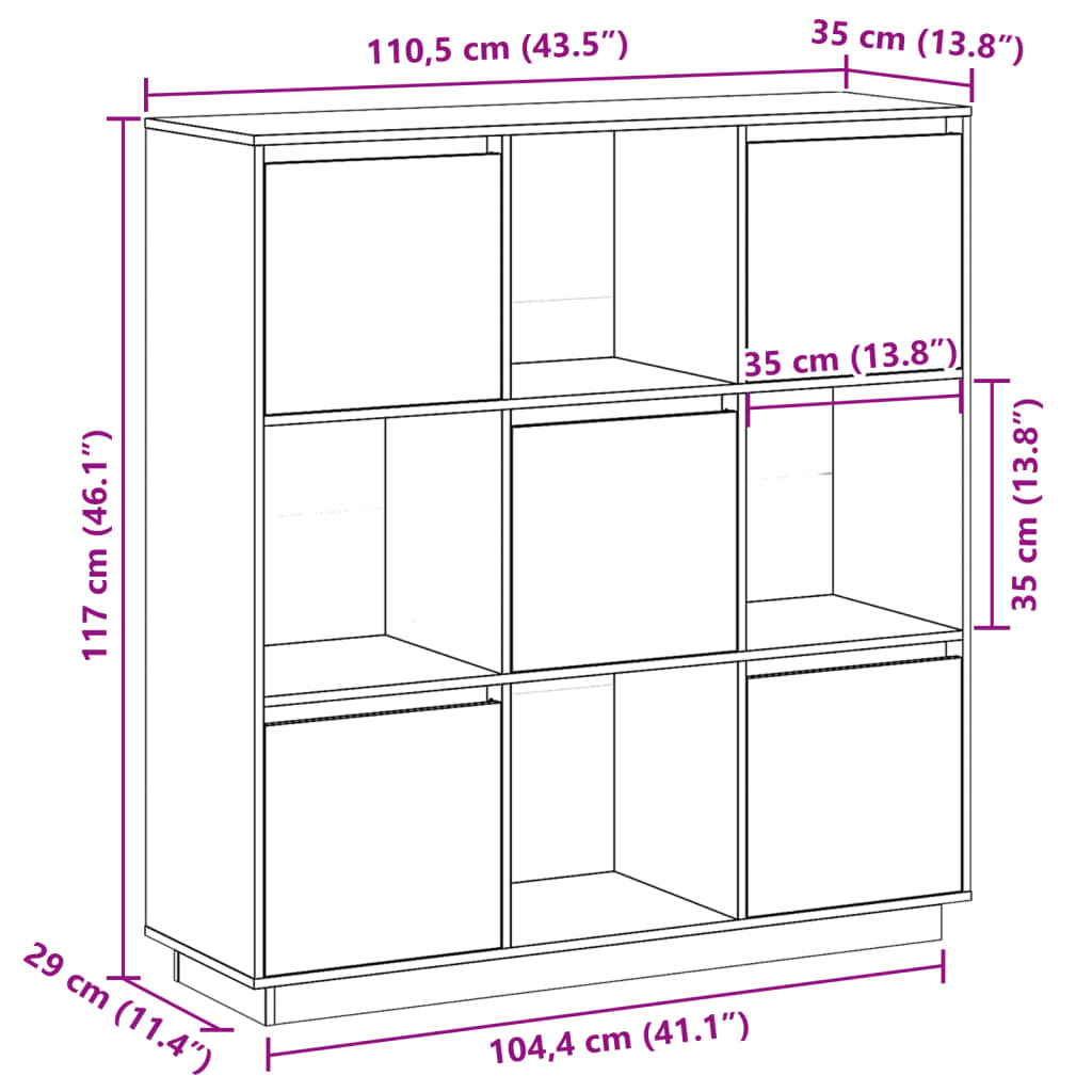 Highboard Honey Brown 110.5 x 35 x 117 cm Solid Pine Wood