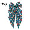 Elegant Long Ribbon Bows Large Christmas Hair Bow for Women Girls, Decorative Clip with Classic Holiday Shiny Satin Clips Prints, Tail Barrettes