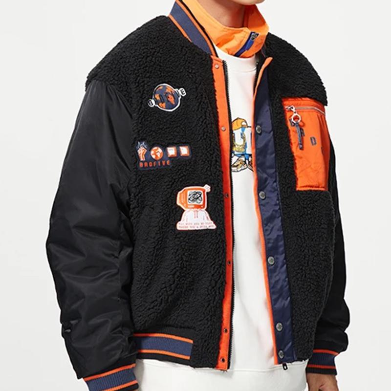 Li-Ning Серия Badfive, однобортная куртка с v-образным вырезом, контрастного цвета, с накладными карманами, мужская куртка, черная AFDSA73-2