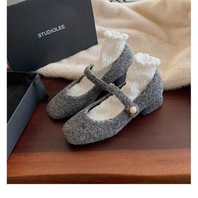 Квадратная голова слово со светлым ртом бархат для увеличения роста толстый каблук Мэри Джейн одинарная обувь женщины