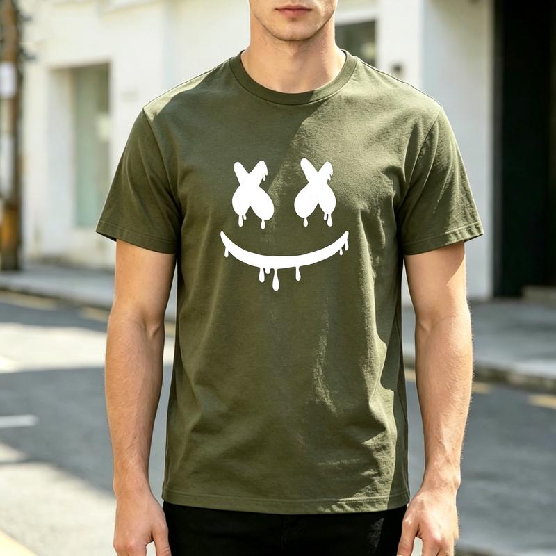 Футболка с принтом Grunge Smile Face Мягкий хлопковый топ с коротким рукавом для унисекса Дерзкий стритвир Повседневная городская мода