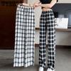 Весенние и летние широкие брюки из ледяного шелка, женские свободные спортивные повседневные брюки большого размера, женские прямые брюки в клетку