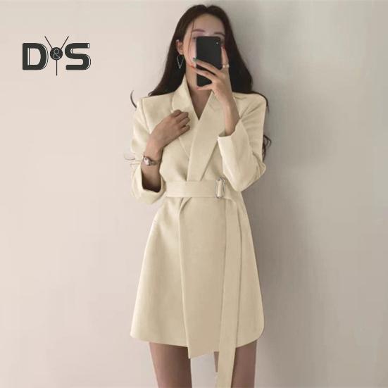 Женский пиджак с лацканами, длинным рукавом, поясом, пиджаком с боковыми карманами, однотонный, свободный крой, офисная женская верхняя одежда