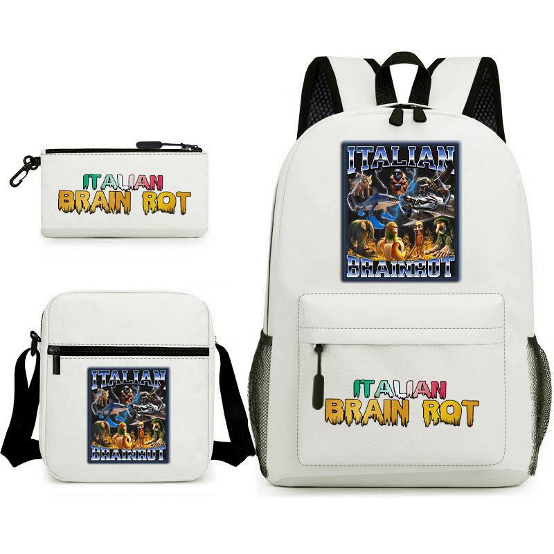 Abstract Foreign Shanhaijing Children's Schoolbag Tongtongsahur Cartoon Primary School Student Backpack Three-piece Set L