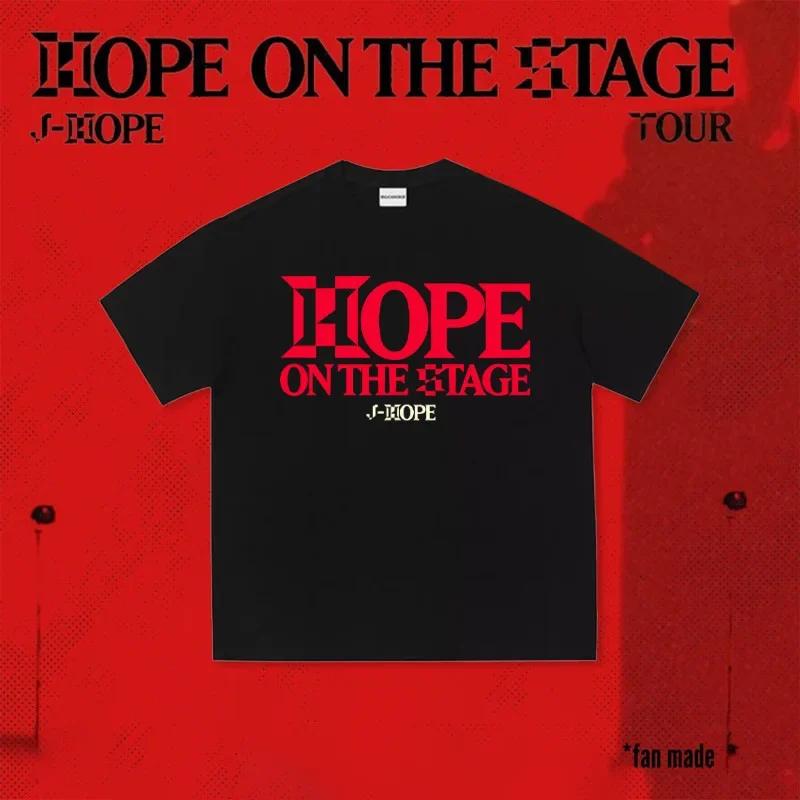 J-Hope Hope on The Stage Tour Футболки Футболки с графическим принтом Мужская Женская Мода Хип-хоп Хлопковая футболка Повседневная футболка с коротким рукавом