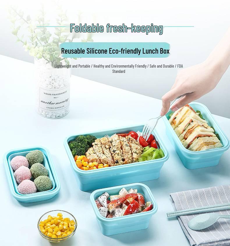 Foldable Silicone Lunch Box Set of 5 - Microwave & Portable Food Containers