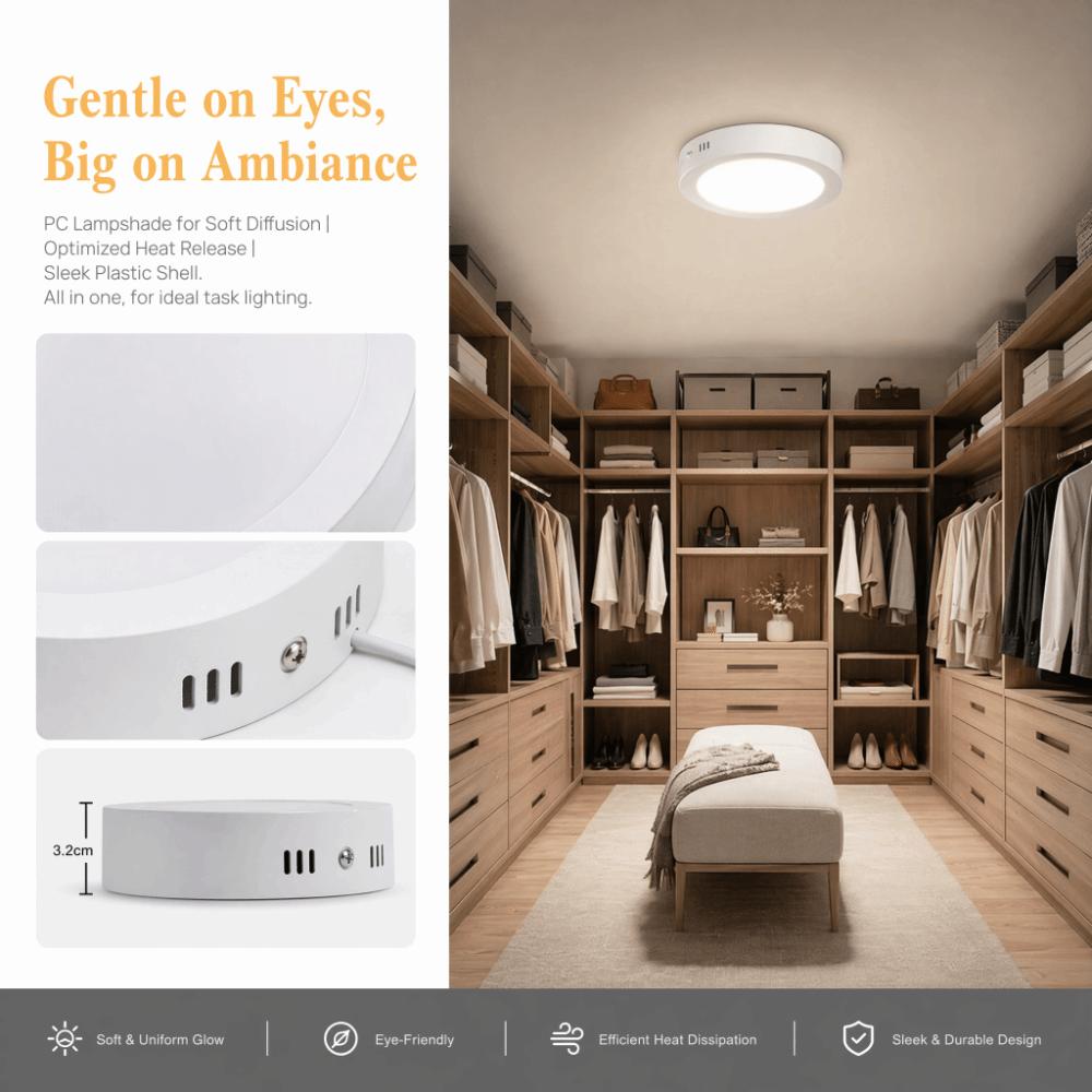 ABS Round Surface Mount LED Downlight Indoor Ceiling Mount Lighting Stairwell Lamp Arrangement