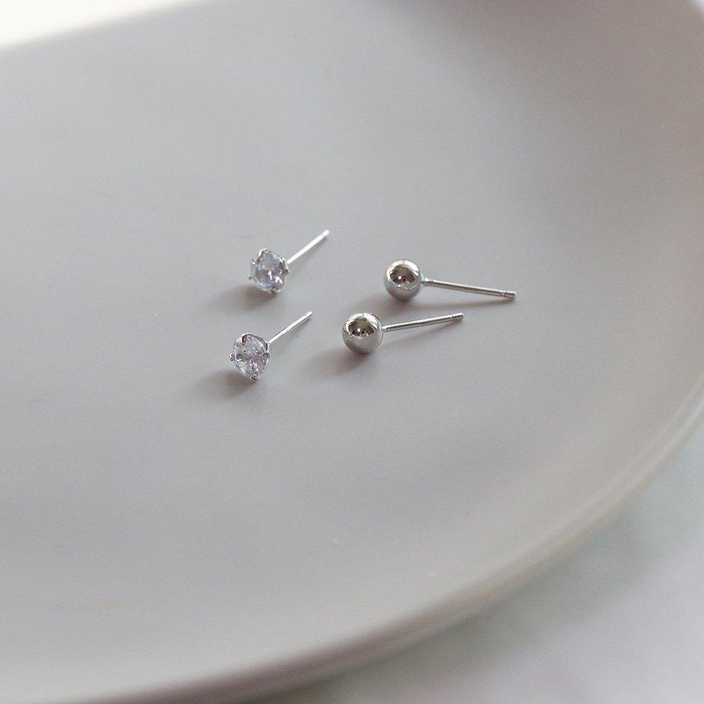 Dayday 925 Silver Daily Mini Ball Cubic Earrings