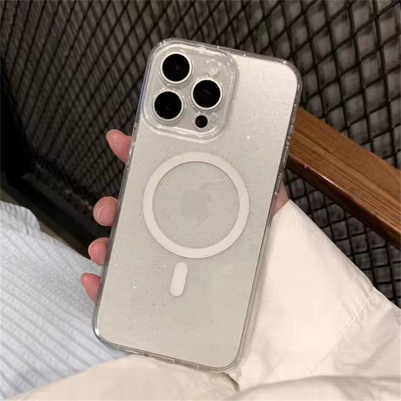 Роскошный прозрачный блестящий мягкий чехол для iPhone 16 15 Plus 14 13 Pro Max для беспроводной зарядки Magsafe, магнитный силиконовый чехол