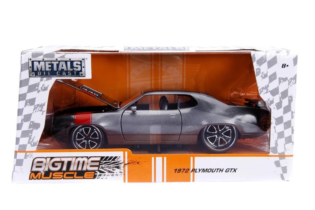 1972 Plymouth GTX 440 Metallic Gray with Red Stripe Bigtime Muscle Diecast Model Car by Jada 30530 1/24