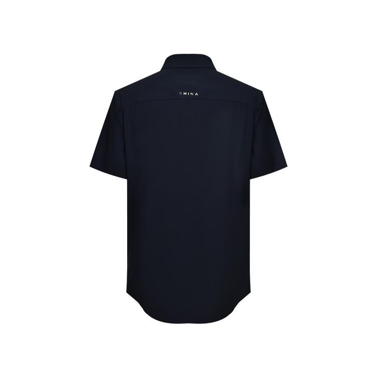Li-Ning Однотонная дышащая легкая быстросохнущая рубашка с коротким рукавом на пуговицах мужские рубашки темно-синего цвета ASHT469-1