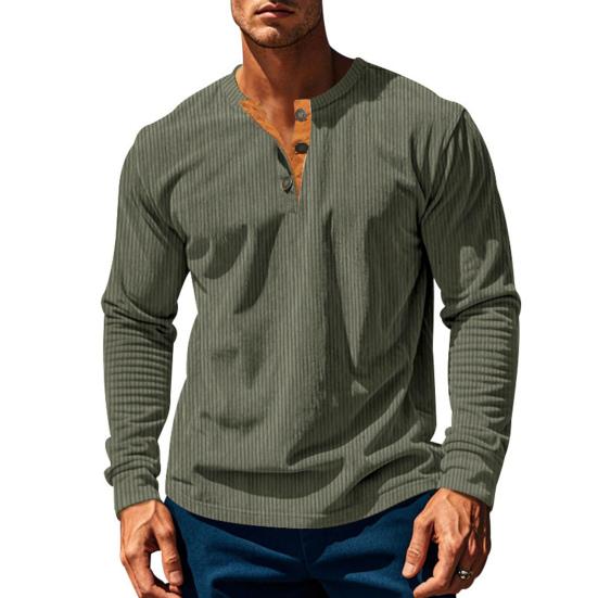 Men Long Sleeve T-Shirt Corduroy Solid Color Spring And Autumn T-Shirt Casual