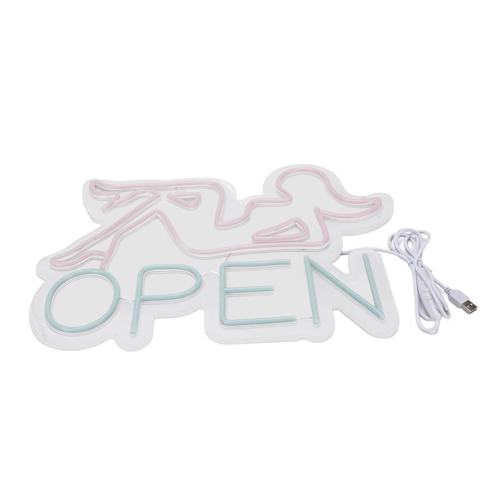 Настенная светодиодная неоновая вывеска с питанием от USB, акриловая световая панель для магазина, клуба, бара, вечеринки, розоватая женщина, синяя надпись «Открыто»
