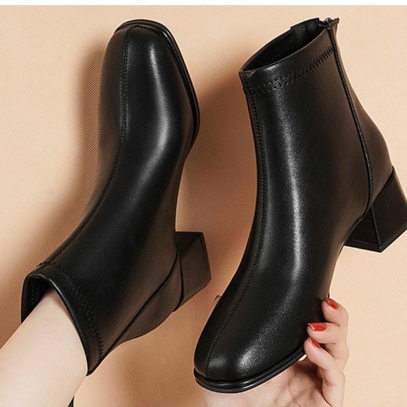 Женские толстые туфли с застежкой-молнией сзади и средней пяткой, модные в Европе и Америке