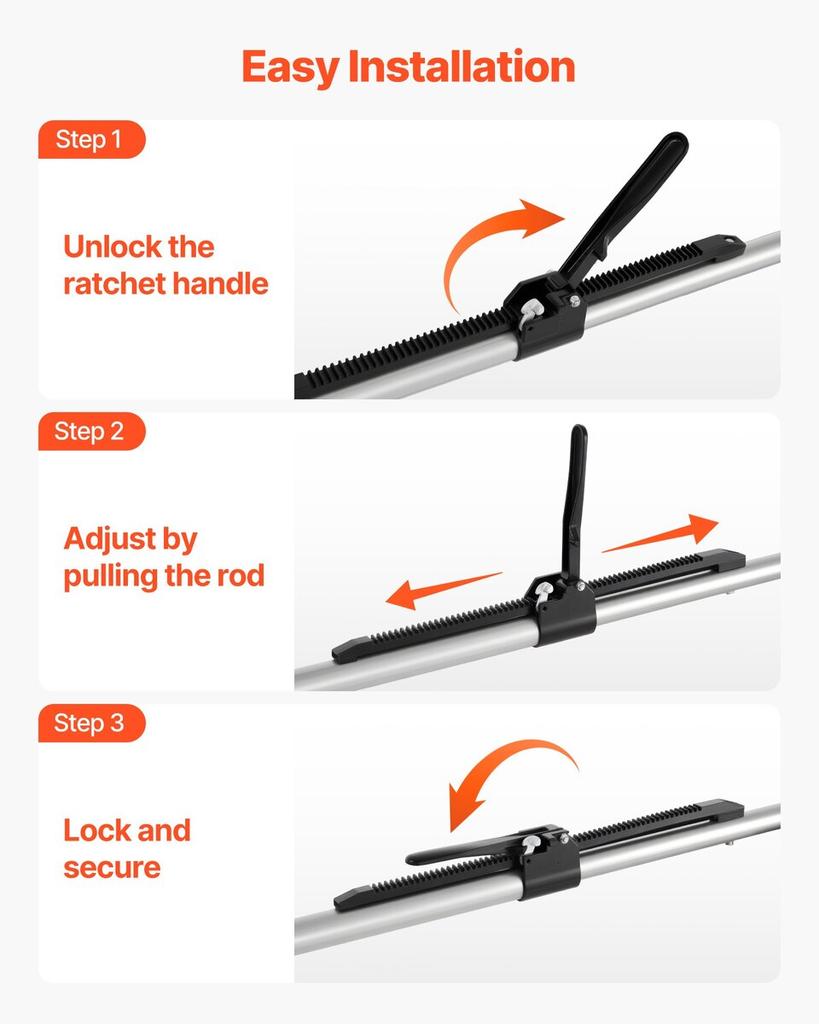 Cargo Bar, Ratcheting Cargo Bar Adjustable from 2261mm to 2642mm, Heavy-duty Steel Cargos Stabilizer with Non-Slip Foot Pad, Truck Bed Load Lock Bars