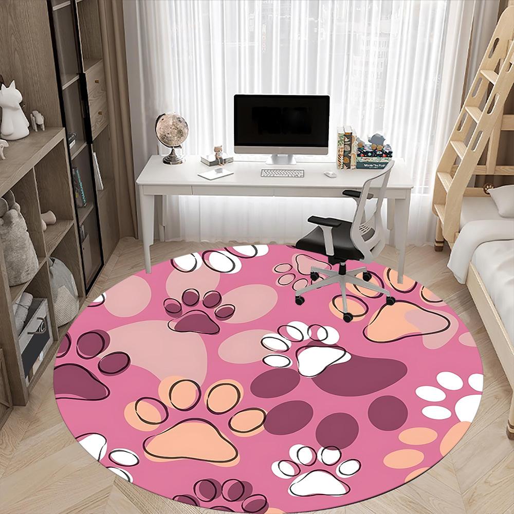 1pc Paw Prints Office Round Area Rug, Indoor Mat Suitable For Office, Under Office Chairs Bedroom Living Room Home Decor, Room Deco186