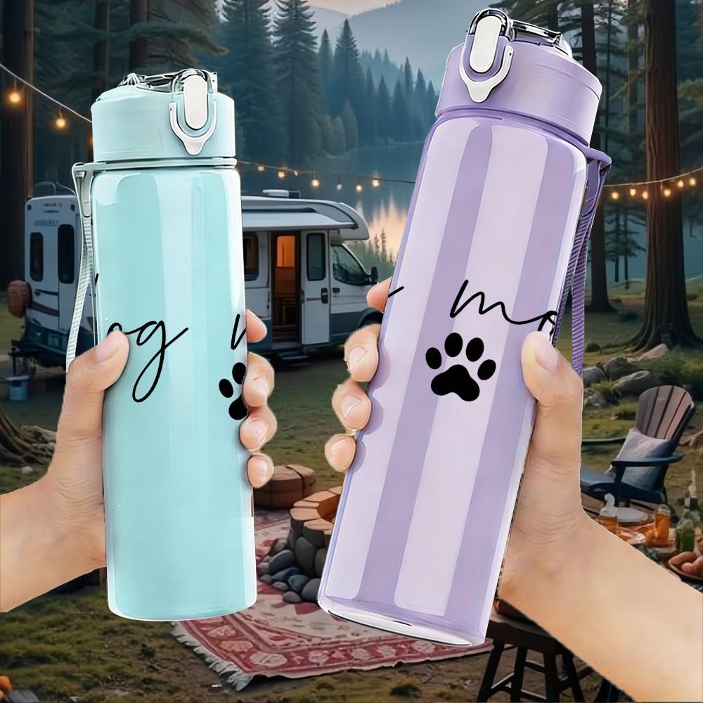 1PC Dog Mom Handwriting Text 750ml Color Plastic Sports Water Bottle Leakproof Flip Straw Lid Suitable for Sports Office Home Use