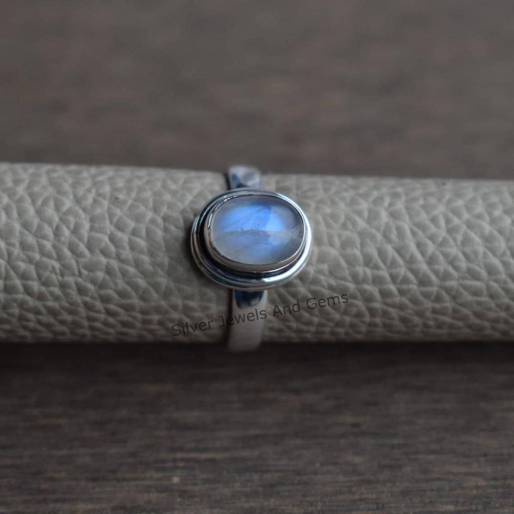 Natural Moonstone Ring, Blue Fire Moonstone Ring, Handmade Ring, 925 Sterling Silver, Gift for her, Promise Ring, Anniversary Ring