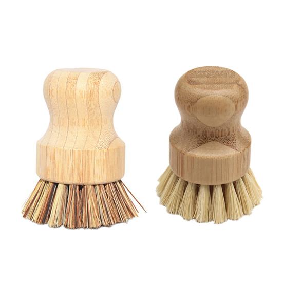 Dish Washing Brush Short Durable Bamboo Fiber Wooden Pot Brush for Home