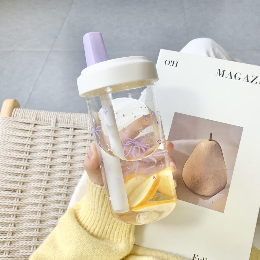 Посуда для напитков 500 мл Стакан с соломинкой Бантик Большой емкости Стакан с крышкой Соломинка Пластиковая бутылка для воды Бабл-ти Кофе