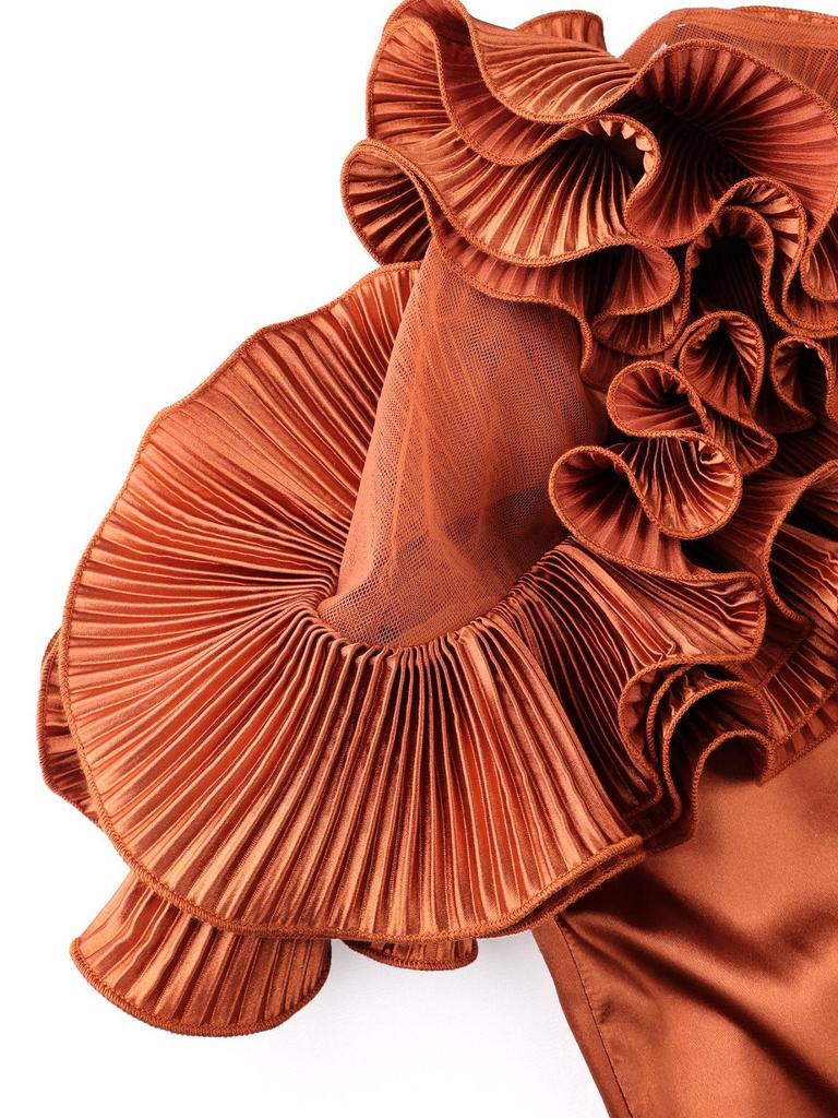 Женское платье большого размера с оборками по подолу, сетчатой вставкой и плиссированной юбкой с акцентом на талии - Элегантное высококлассное вечернее платье