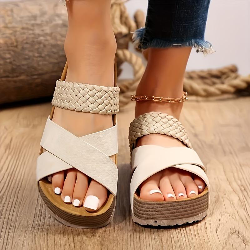 Стильные женские босоножки на платформе с открытым носком — удобные, модные плетеные шлепанцы на шнуровке, идеально подходящие для лета