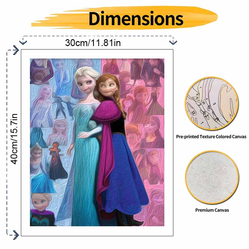 Disney Oil Painting DIY Digital Painting Elsa and Anna Princess HandPainted Wall Art for Living Room and Entryway Decoration.