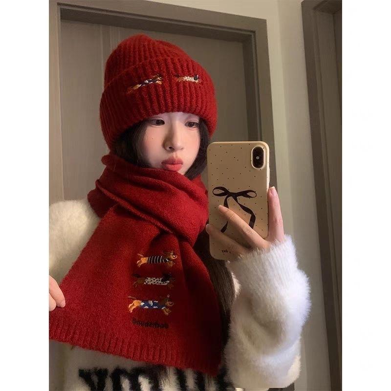 Милый щенок Новый вязаный Шарф из шерсти с вышивкой трех такс для женщин на осень и зиму Мягкий и универсальный