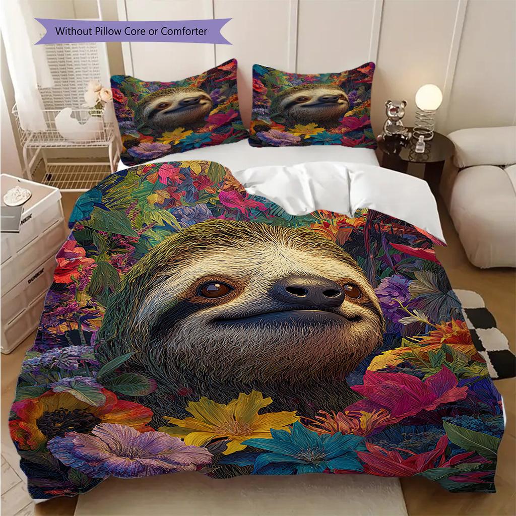 Sloth Pattern Bedding Quilt Set Quilt Cover Pillowcase Home Decoration Birthday Gift (1 * duvet cover + 2 * pillowcase, without core)