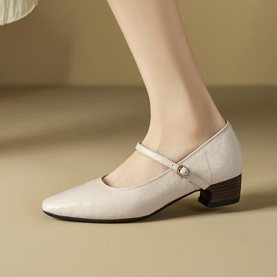 Первый слой овчины туфли Мэри Джейн женские, новая модель с толстыми каблуками, маленькие кожаные туфли, одинарные туфли из натуральной кожи.